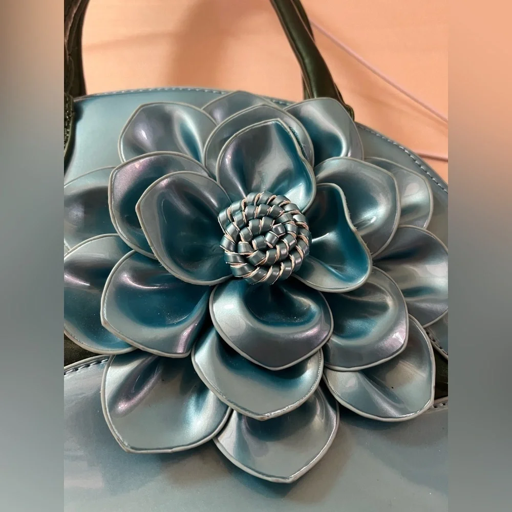 BOGO Elegant and Unique Blue and Green Floral Handbag Shiny Boho Nature ⚫️ - Picture 2 of 10